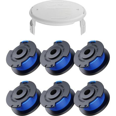 6 Pack Replacement Trimmer Line Spools for Ryobi One + AC14RL3A 18v 24v 40v Trimmers, Spool Ø 1.6mm, Length 20.11m (6 Trimmer Line Spools, 1 Cover) (1/5)