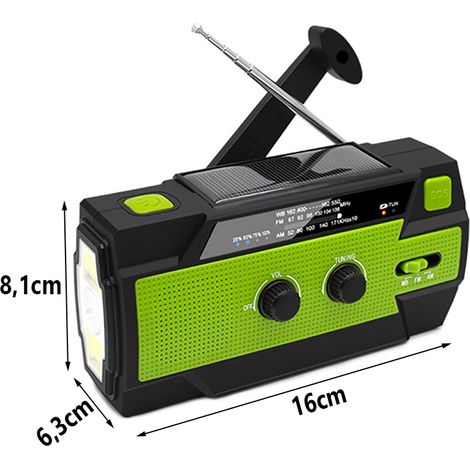 Radio portable à énergie solaire avec manivelle, dynamo et mode LED. (1/5)