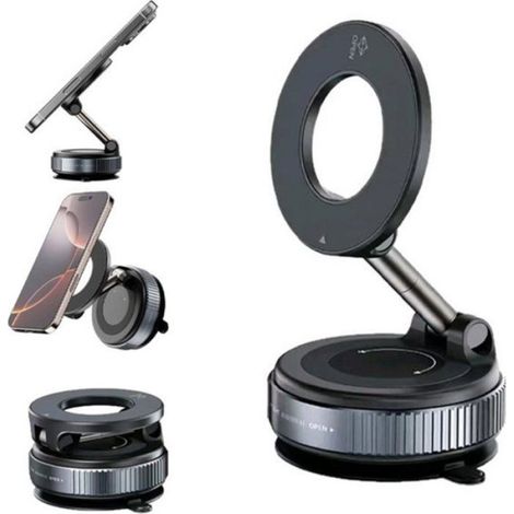Support Magnetique Voiture - Ventouse Ajustable 360° - Pour Smartphone - Noir - 1 Pièce