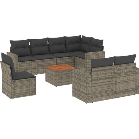 Set Divano da Giardino 9 pz con Cuscini Grigio in Polyrattan vidaXL (1/5)