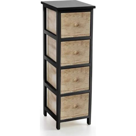 Vertikaler Holzschrank mit 4 Schubladen 26 x 32 x 80 cm in schwarz und natur