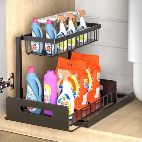 Étagère de rangement pour cuisine/salle de bain, étagère coulissante à double niveau. (1/4)