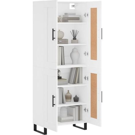 Buffet de Salle à Manger Blanc 69,5x34x180 cm - Meuble Rangement Haut en Bois d'Ingénierie avec Portes et Étagères pour Cuisine Salon (1/5)