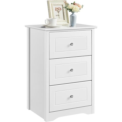 Homevive Mesita de Noche con 3 Cajones Mesilla de Noche Alta de Madera Cajonera Moderna para Dormitorio 48x40x73,5cm, Color Blanco (1/5)