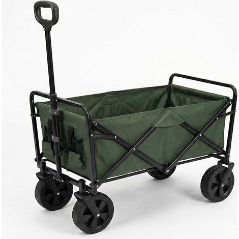 Carrello grande Pieghevole Multiuso da Giardino e Spiaggia Portata 100kg 4 ruote  Struttura richiudibile in Acciaio e Tessuto Oxford VERDE Ideale per Trasporto e Tempo Libero carriola cm 58x 90x122