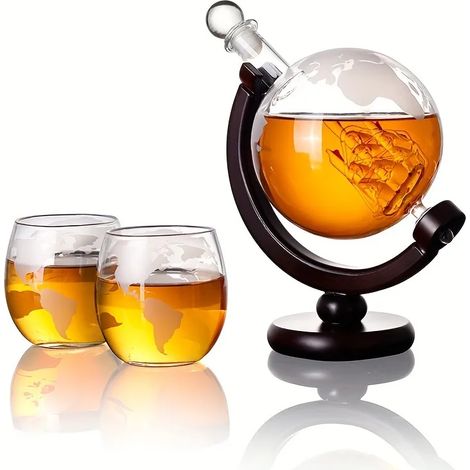 Ensemble de 2 carafes à whisky en forme de globe (850 ml) avec 2 verres gravés – Convient pour les spiritueux, le scotch, le bourbon et la vodka. Idée cadeau pour homme. Accessoires de bar et de cuisi (1/5)