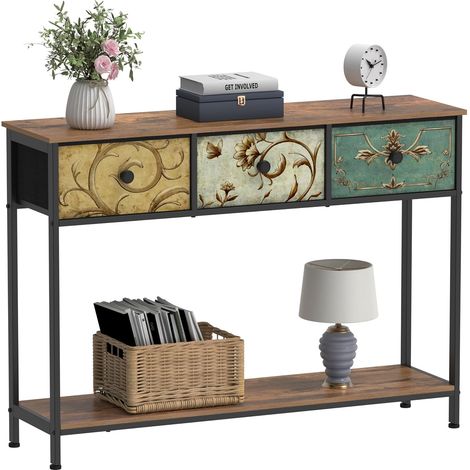 Table console table d'appoint avec 3 tiroirs en tissu, table de couloir avec étagères de rangement ouvertes, table d'entrée, table de canapé pour couloir, salon, chambre, bois, cadre (1/5)