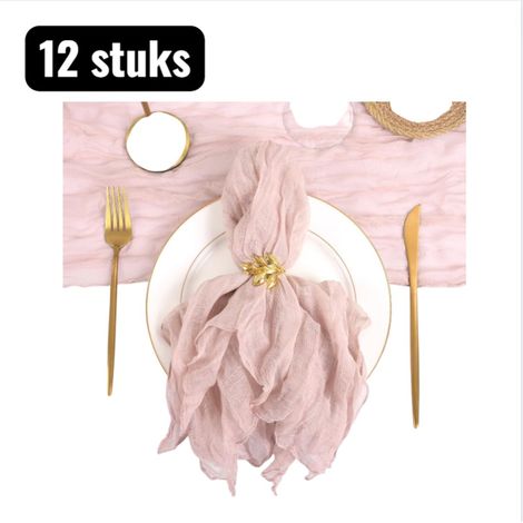 Lot de 12 serviettes de table en polyester froissé 50 x 50 cm avec finition plissée en organza pour fêtes mariages et décoration de table rose clair (1/5)