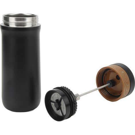 Tragbare, isolierte Outdoor-Trinkflasche mit automatischem French-Press-Tee-/Kaffeeaufsatz und Kaffee-/Kaffeefilter, Edelstahl, für Reisen (1/5)