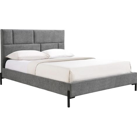 Letto 160 x 200 cm con testata imbottita Tessuto Grigio – NOULAVO (1/4)