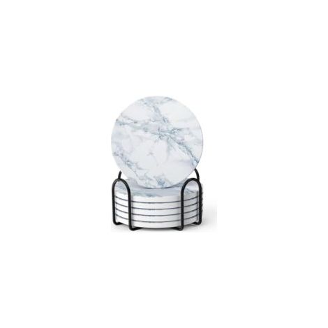 Dessous de verre, lot de 6 sous-verres en cristal, absorbants, avec base en liège et support, effet marbre blanc. Décoration idéale pour la maison, bars, cafés, fêtes, bureaux, ou comme cadeau pour ma (1/4)