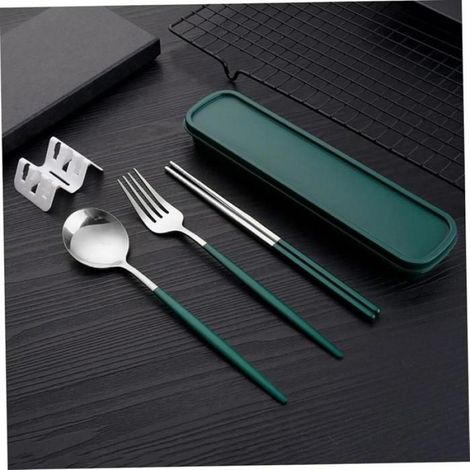 Ensemble de couverts de voyage trois pièces comprenant une fourchette portable, une cuillère de voyage et des accessoires de voyage (1/5)