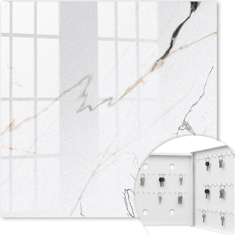 Armoire à clés - (30 cm x 30 cm) - Boîte à clés murale - Coffret de rangement pour clés - Couleur blanche - Ouverture vers la droite - Pour maison et bureau - Marbre élégant