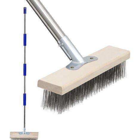 Brosse de Nettoyage pour Terrasse avec Long Manche, Brosse en Fil d'acier Inoxydable 152cm, Brosse de Nettoyage Lourde pour Béton, Surfaces Rugueuses, Patio, Jardin, Garage
