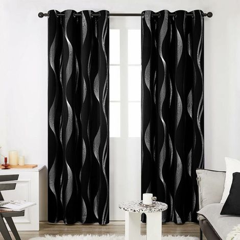 Lot de 2 rideaux à œillets — Idéal pour salle à manger, cuisine ou chambre — 132 x 244 cm — Rideaux de porte thermiques occultants (motif argenté) (1/5)