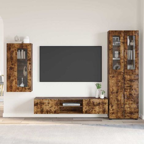 TV Cabinet Set FLORIN 3 pcs Smoked Oak Engineered Wood vidaXL