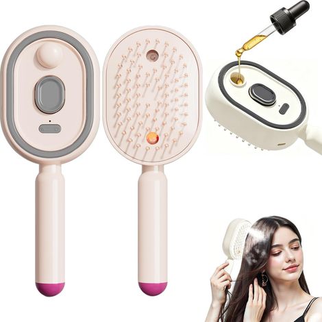 Brosse À Vapeur Électrique, Peigne Démêlant Antistatique 3 En 1 Et Massage À Coussin D'air, Fer À Lisser À Vapeur Rechargeable Avec Spray, Outil De Coiffure Portable Sans Fil (Rose) (1/5)
