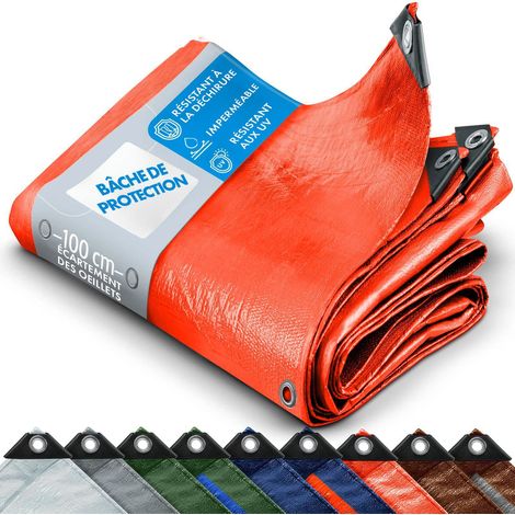 Toile multiusage avec Oeillets imperméable 80 g/m² Orange 6 x 1,5 m