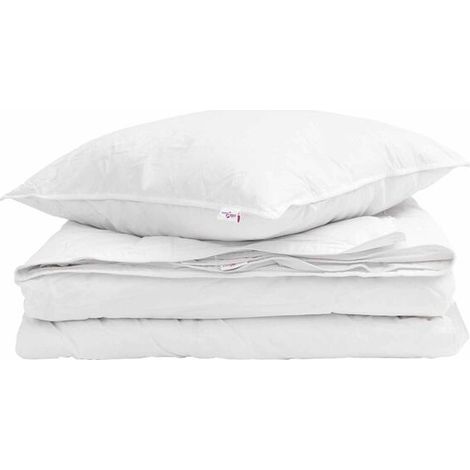 Couette 2 en 1 avec oreiller, ensemble 2 pièces, blanc, duvet de canard. (1/5)