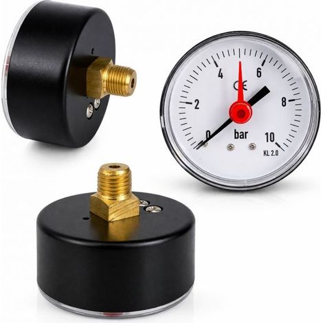Manometro Pressione Acqua Aria 1/4" 0-10BAR impianti Termici Attacco Posteriore (1/2)