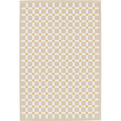 SUNSHINE DAMIER - Tapis extérieur intérieur damier moderne jaune et beige 160x230