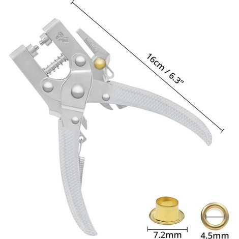 Pince emporte-pièce 16 cm – 100 œillets en métal doré 7,2 mm – Pour cuir, toile, plastique, carton – Outil ergonomique et léger (1/3)