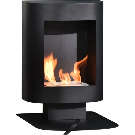 Homcom – Cheminée bioéthanol sur pied 1,5 L – Brûleur avec contrôle de flamme – Acier noir – Pour intérieur jusqu'à 20 m² (1/5)