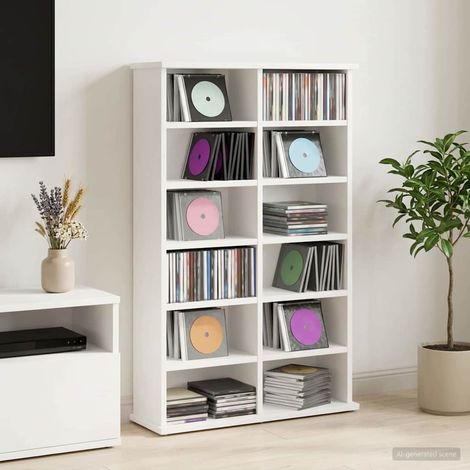vidaXL Meuble CD Blanc 60 x 17 x 92 cm Bois d'ingénierie (1/5)