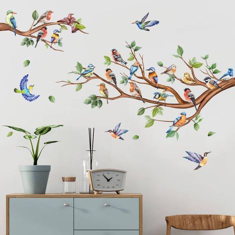 Un lot de Stickers Muraux branche d'arbre oiseaux Autocollants Muraux (1/4)