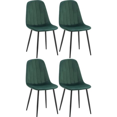 Set di 4 sedie da pranzo con cuciture decorative verticali in tessuto verde e gambe in metallo nero 100001753