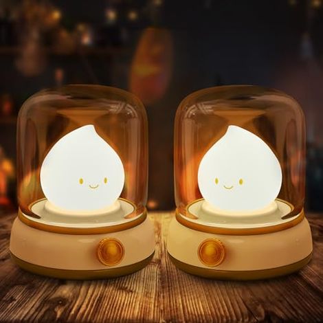 2Pcs Lampe de Chevet, Veilleuse Enfant Pour Chambre Salon, LED Lampe de Chevet Dimmable avec Mode Chaud et Mode Bougie (scintillement), USB Rechargeable Lampes Veilleuse Adulte avec Minuteur (1/5)