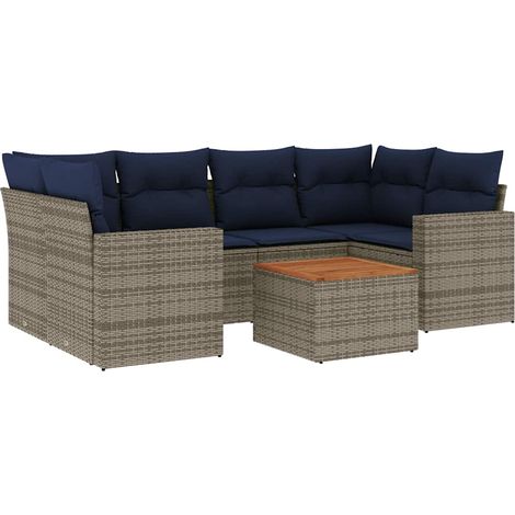 vidaXL Set Divani da Giardino 7 pz con Cuscini Grigio in Polyrattan (1/5)
