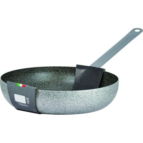 TRADE SHOP - Padella In Alluminio Antiaderente Saltapasta Grigio Pietra ø 34/38cm Con Manico Cucina -    -diametro 34cm   -