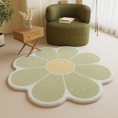Tappeto morbido con motivo floreale nordico a petali, rotondo, lavabile, antiscivolo, 60 cm, verde. (1/5)