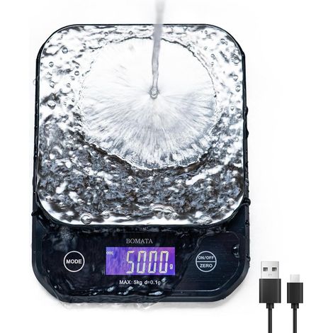 Balance de cuisine numérique haute précision 0,01 g - Balance de table rechargeable étanche IPX6, capacité 5 kg avec port USB-C, accessoires de cuisine et barbecue pour la pâtisserie et les épices