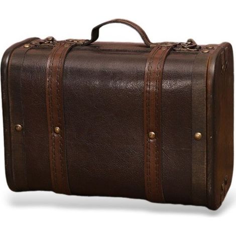 Valise vintage en bois et cuir, boîte de rangement antique, bagage décoratif pour accessoires de photographie et décoration intérieure (1/5)