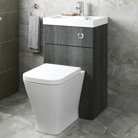 2 in 1 Back to Wall BTW Toilet Basin Combi Unit 500mm Bathroom Charcoal Grey (1/5)