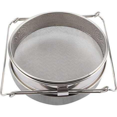 Grand tamis/passoire/filtre à miel en acier inoxydable à double couche avec bras réglables (1/4)