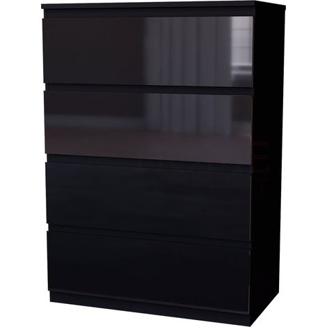 Glinton 4 Drawer Chest of Drawers High Gloss Bedroom Storage Furniture, 100% FSC, Black