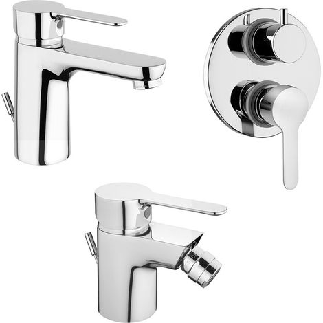 Set miscelatori lavabo bidet con pilette e doccia a due vie cromato P3 di Paini (1/5)