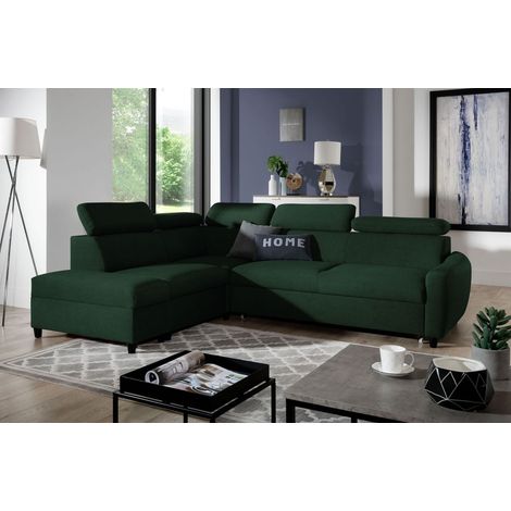 Ecksofa Schlafsofa Sofa ANTON in Stoff Esito Dunkelgrün Ottomane Links (1/4)