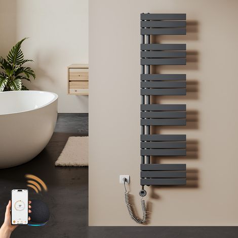 Sèche-serviette électrique 800 W, 1600 x 400 mm, thermostat WiFi, programmable, radiateur salle de bain anthracite – S'AFIELINA