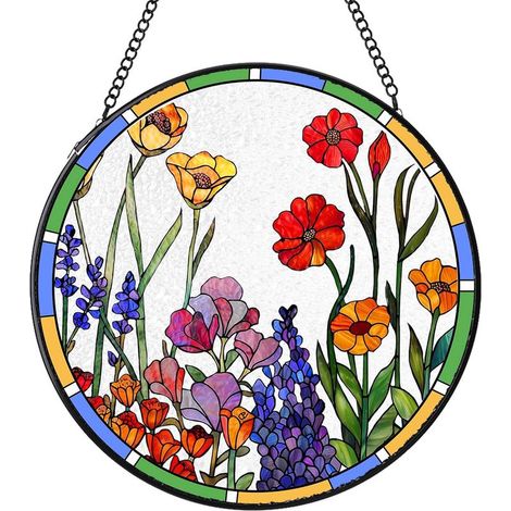 Attrape-soleil rond en vitrail – Déco intérieure suspendue pour fenêtre et mur, cadeau femme homme maman papa, Diamètre : 25 cm (1/4)