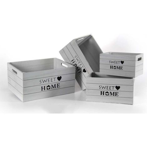 SET 4 CASSETTE DECORATIVE SWEET HOME IN LEGNO GRIGIO STILE SHABBY (1/2)