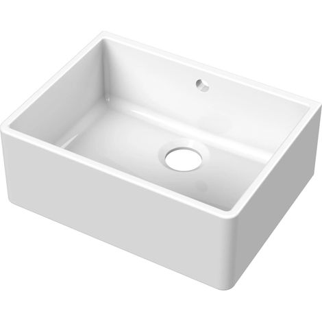 Nuie Butler Fireclay Kitchen Sink 1.0 Bowl with Overflow 595mm L x 450mm W - White (1/5)