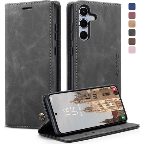 Coque portefeuille en cuir pour Samsung Galaxy S25 5G avec fonction support et porte-cartes - Gris (1/5)