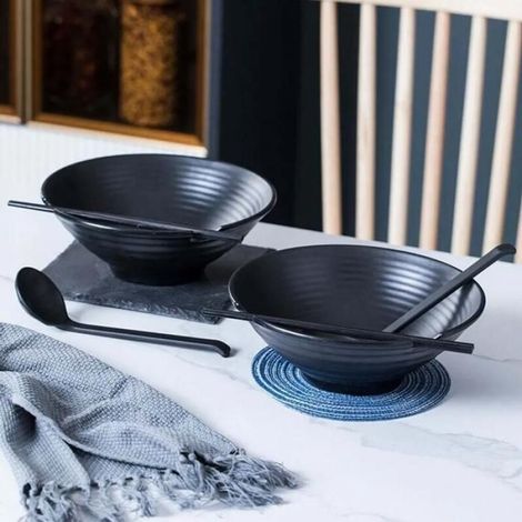 Bol A Ramen - Melamine Noir - Capacite 1000 Ml - Pour Soupe Noodle Salade Cereal - Lot De 2 (1/5)