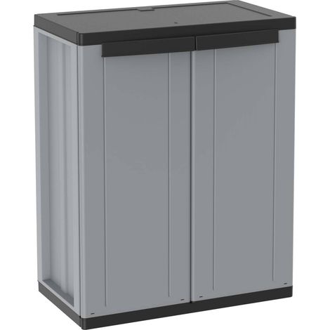 Armadio Modulare da Esterno 68x37,5x85 cm 2 Ante 1 Ripiano in Polipropilene Jline Grigio e Nero (1/3)