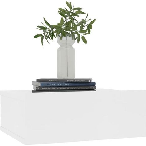 Table de chevet suspendue 1 tiroir bois blanc Komen (1/4)