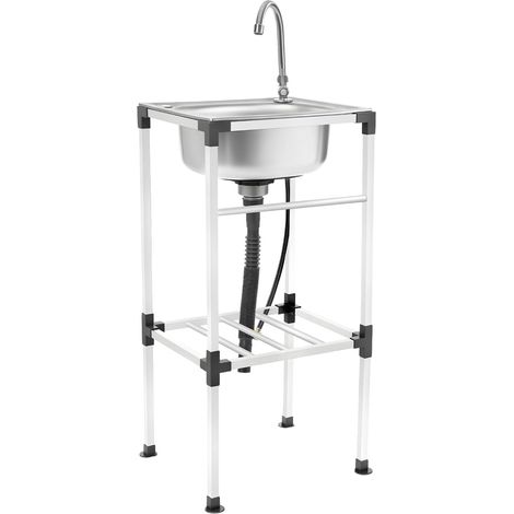 HAUTOUR Évier de cuisine commercial en acier inoxydable, mobile, en acier inoxydable, avec robinet à 360°, multifonction, autoportant, 38 x 33 x 83 cm (1/5)